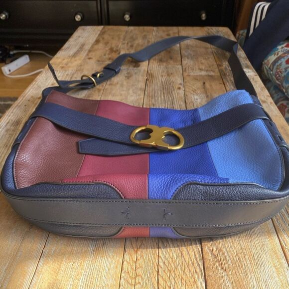 TORY BURCH Gemini Link Striped Multi Belted Hobo Cross Body Bag - Picture 8 of 10